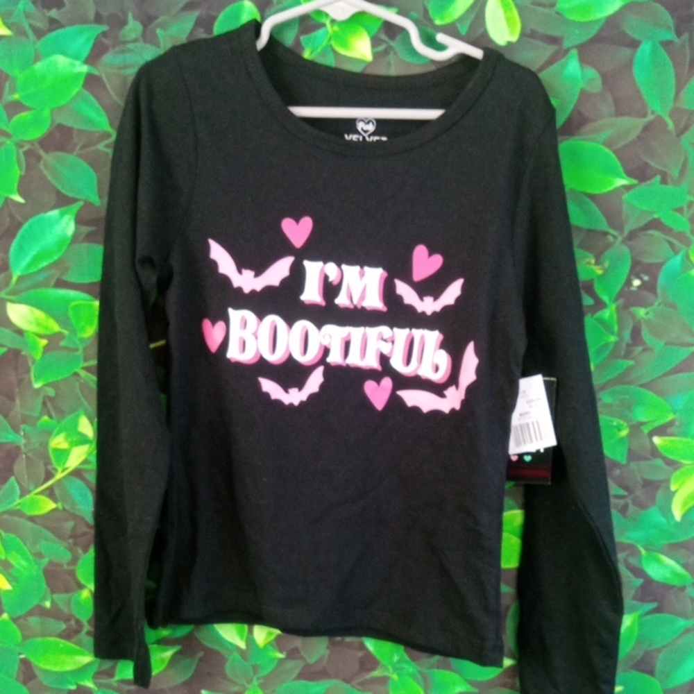 👻🍒 Pink Velvet Halloween I'm Bootiful Black Kids Shirt